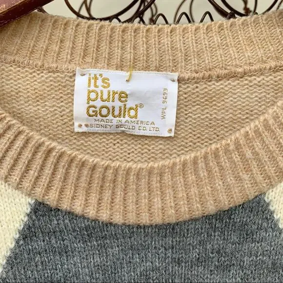 Vintage 50s Deadstock It’s Pure Gould argyle diamond sweater SMALL? - Picture 3 of 5